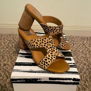 Maud Cheetah Calf Hair Peep-Toe Mules